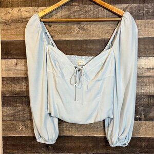 NWT Aritzia Wilfred Novella Puff‎ Sleeve Blouse in Heatwave Blue S Coastal